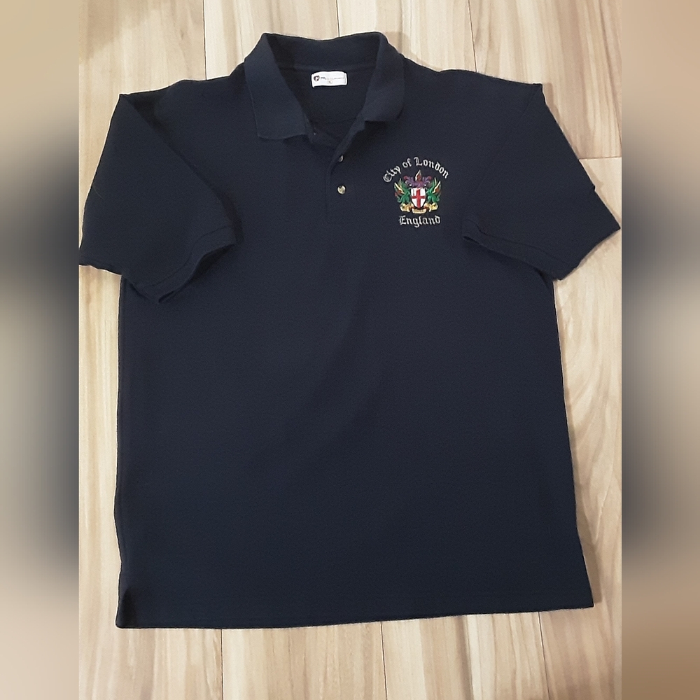 PR Activewear City Of London Navy Blue Polo Shirt with Embroidered Crest.